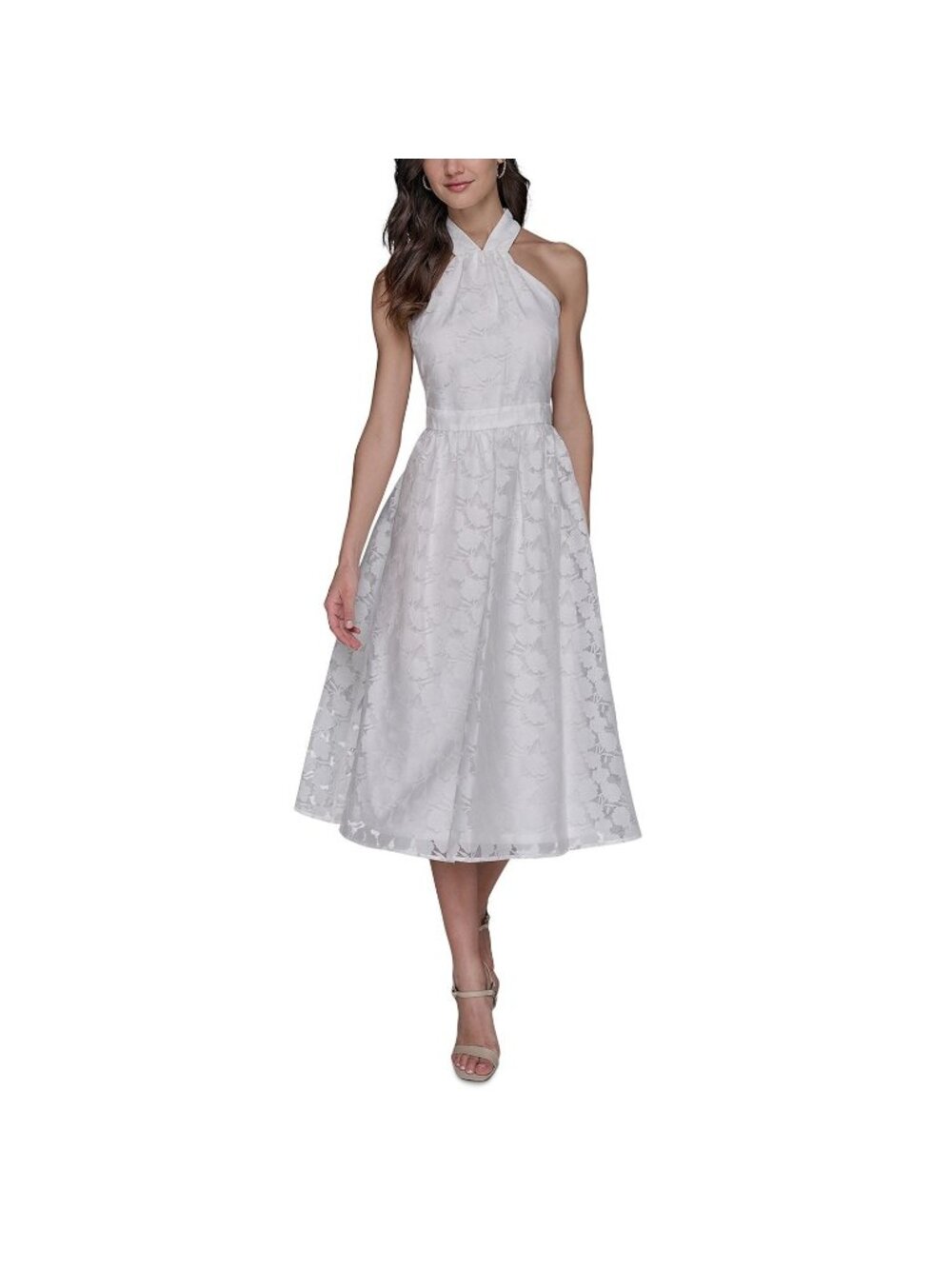 KARL LAGERFELD PARIS Floral Burnout Halter A-line Dress White Size 8 MSRP $168